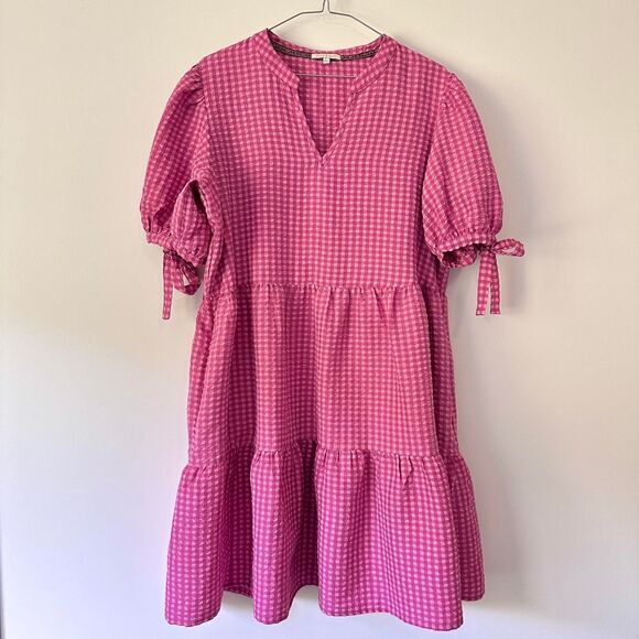 None. Dresses & Skirts - Kate & Sam Pink Gingham Tiered Midi Dress